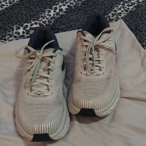 Hoka Womens  Cream and Black Athletic Shoes - Picture 3 of 14